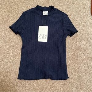Zara Girls Dark Navy Blue Ruffle Top Size 8